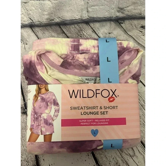 Wildfox Purple Tie Dye Stars Sweatshirt and Shorts Lounge Set Size Large/XXL - Picture 5 of 6